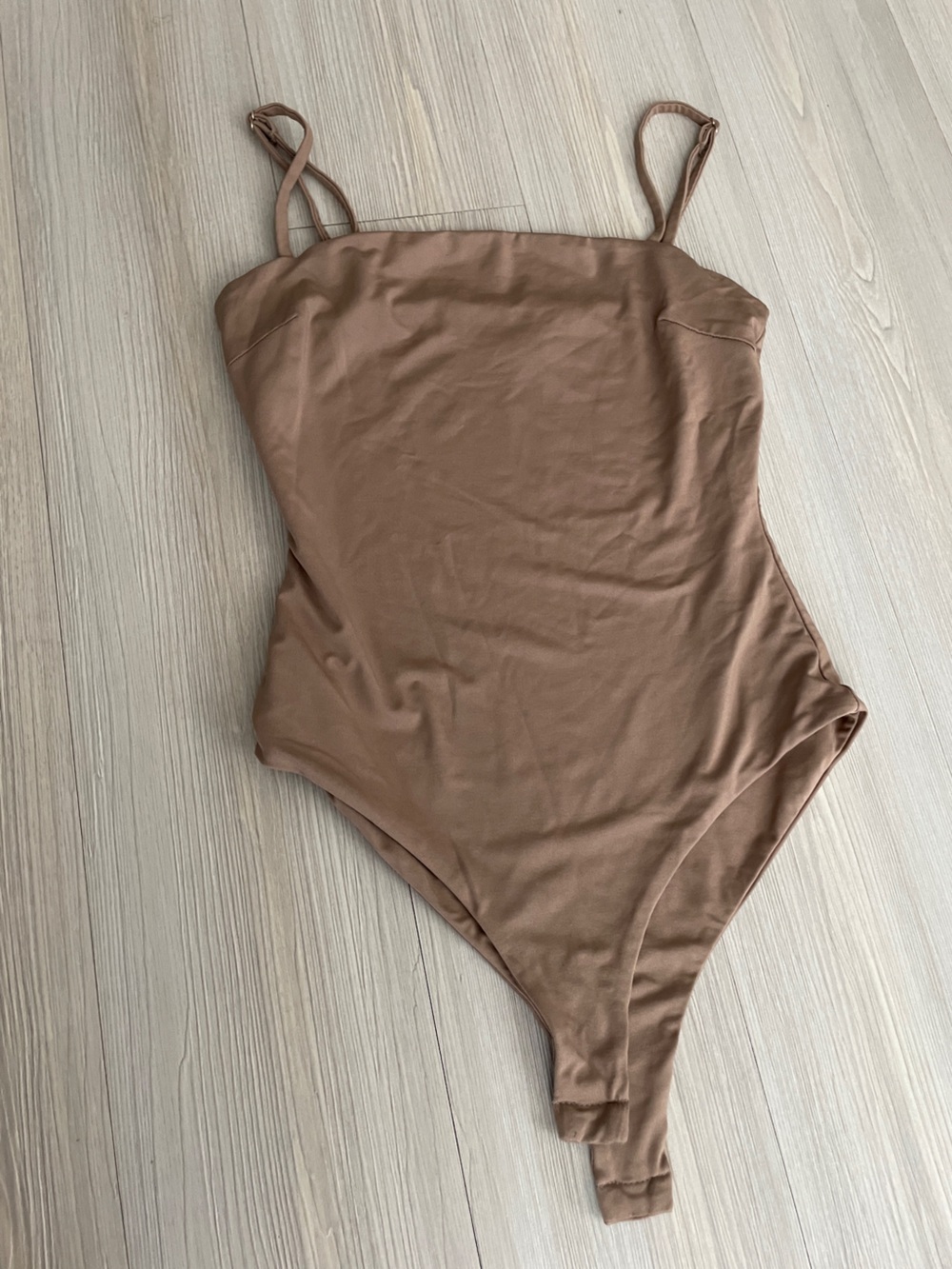Minimalist Brown Scoop Neck Bodysuit with Thin Straps